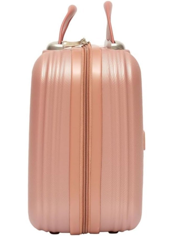 Royal Travel 13.5-Inch Stripe Design Makeup Bag, Hardshell Vanity Case with Elastic Suitcase Strap & Multi-Compartments, Rose Gold - Image 3